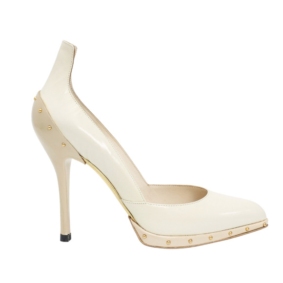 Gucci x Tom Ford 8 Studded Patent Leather Platform Heels $1495 Ivory White Pumps - Picture 7 of 11